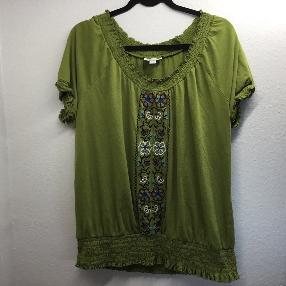 Fashion Bug Green Floral Embroidery Top
